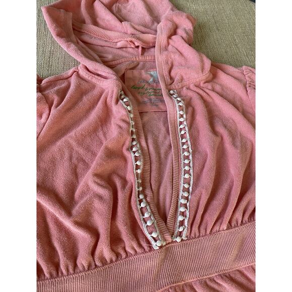 ON GOSSAMER Peach Hooded Swimsuit Coverup with Elastic Waist Cotton Blend L - Picture 6 of 10